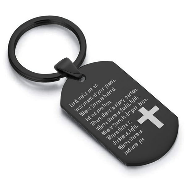 PERSONALIZED FREE ENGRAVING Stainless Steel Peace Sign Dog Tag Keychain Ring